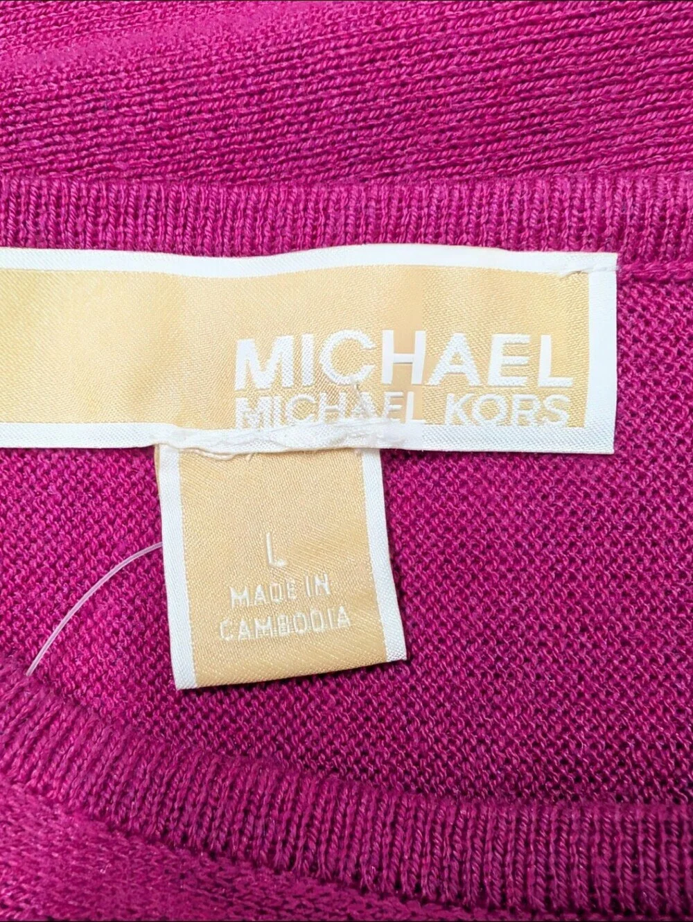 Michael Kors Magenta Pink Knit Sweater Long Sleeve Boat Neck Size L Pullover